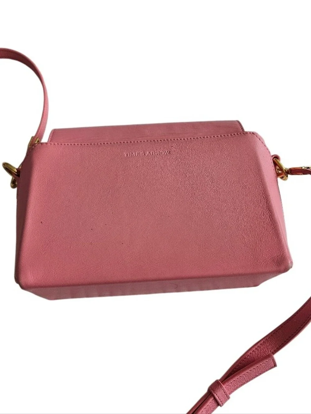 Times Arrow Pink Leather Crossbody Bag with Gold Hardware